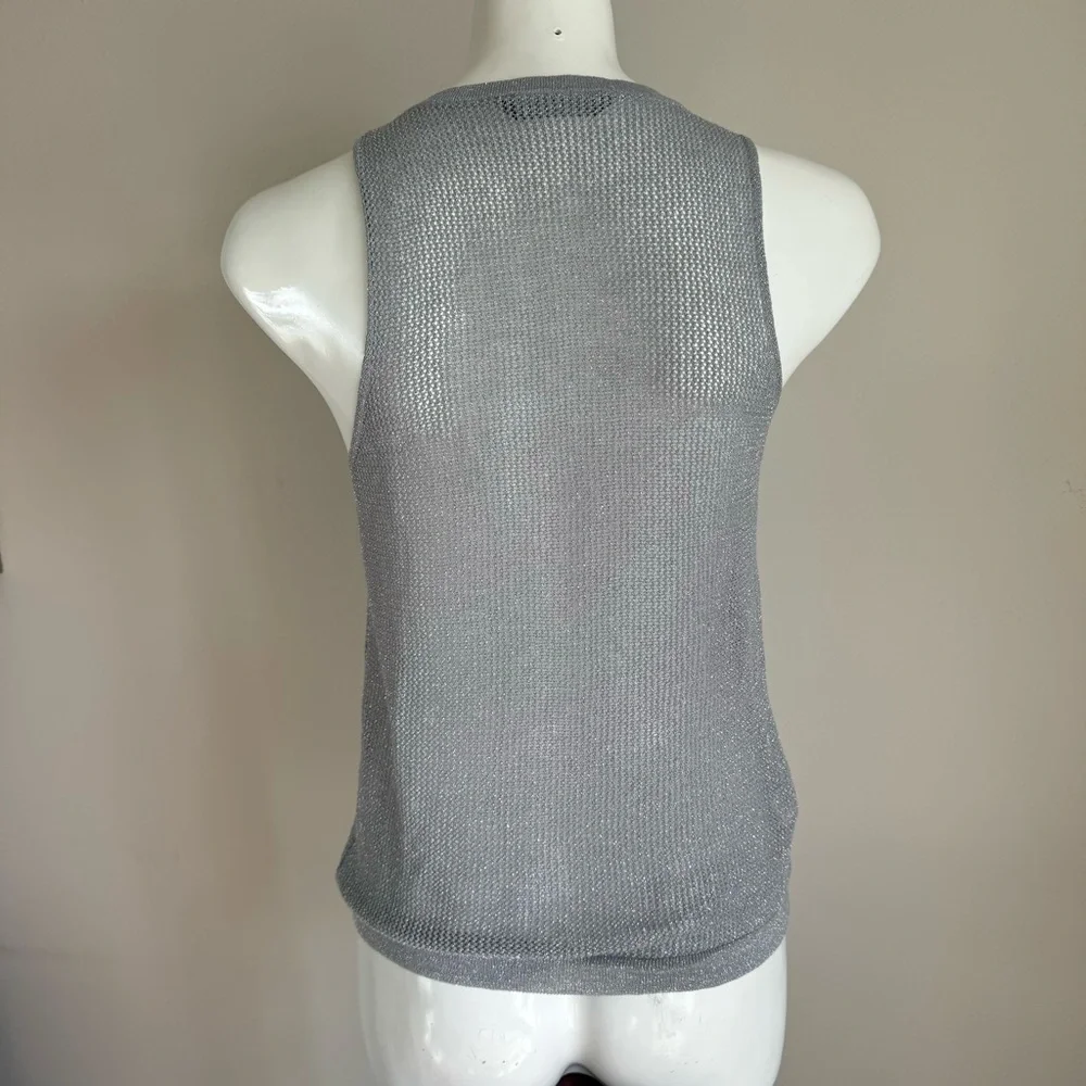 GEF France Silver Metallic Open Knit Tank Top Size L Y2K Coastal Chic trendy - Picture 6 of 8